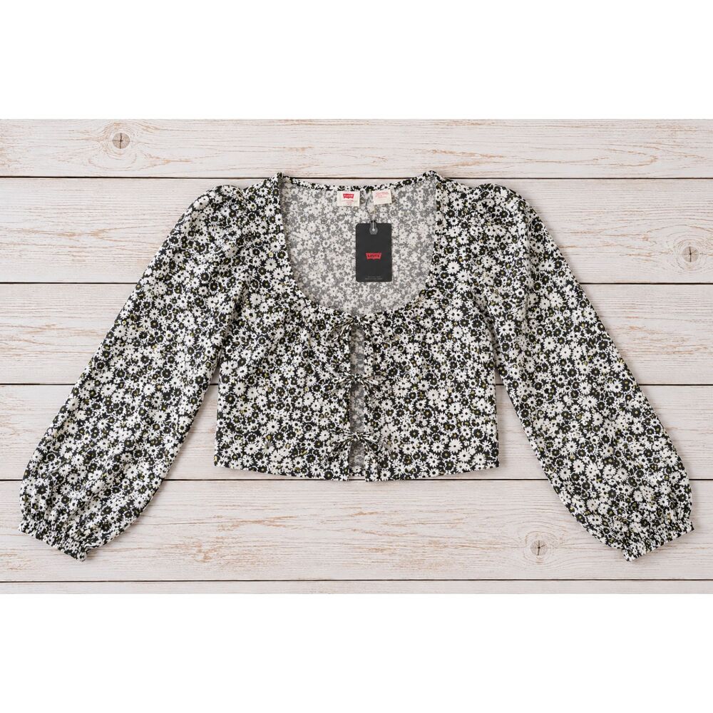 Levi’s Floral Tie Front Crop Top Blouse Puff Sleeve Cottagecore NEW XS - 4824